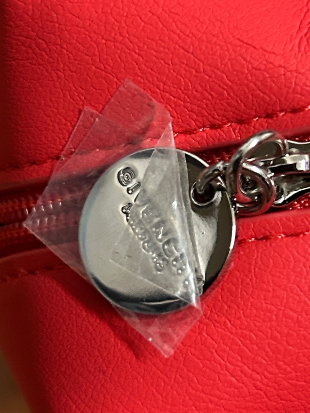 NWOT Givenchy Parfums Red Faux-Leather Zip Pouch with Silver Logo Charm - Picture 8 of 11